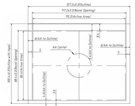 5.7 Inch 640Ã480 TFT LCD Module technical drawing and dimensions